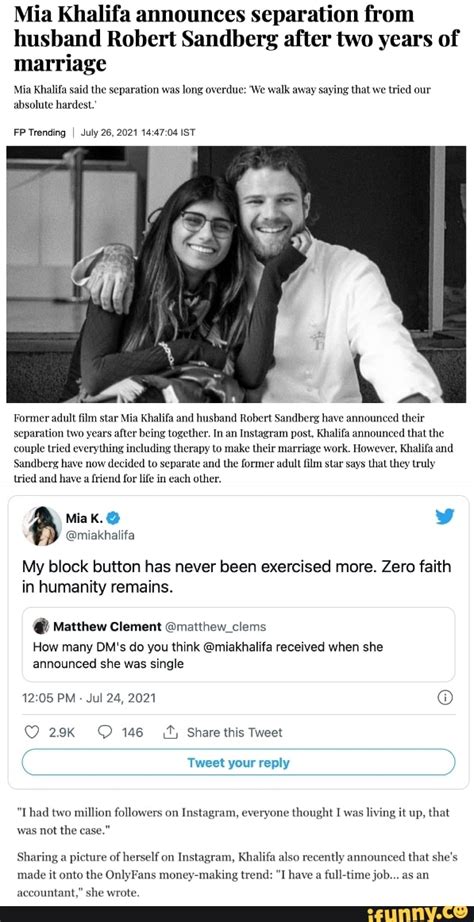 Mia Khalifa announces separation from husband Robert。